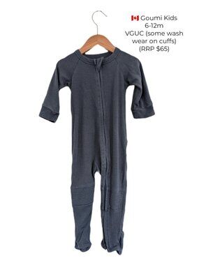 Goumi navy blue romper footed sleeper with reinforced knees 6-12m